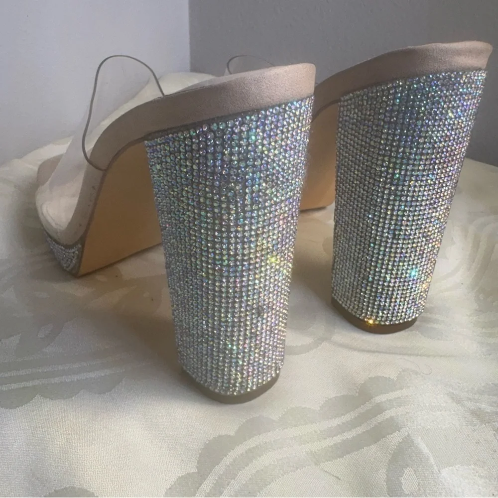 Liliana Ashley 3 Sparkling Silver Heels with Clear Strap
